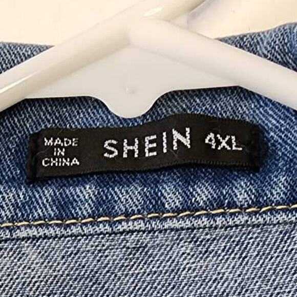 SHEIN Distressed Blue Denim Trucker Jacket Plus Size 4XL - Picture 3 of 9